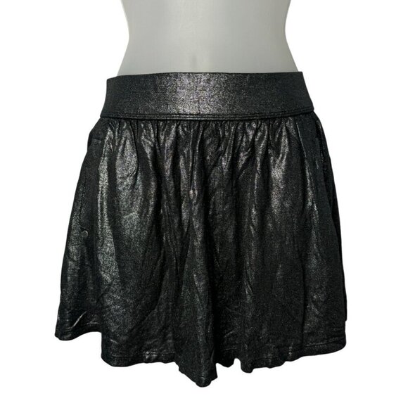 JUICY COUTURE Silver Metallic Lightweight Skater Mini Pull-on Skirt Pockets SZ L - Picture 1 of 9